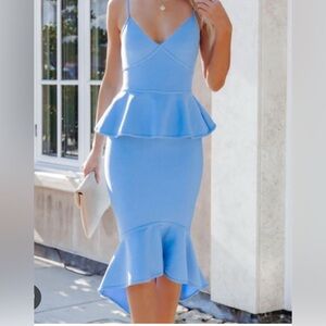 Vici Blue Peplum Midi Dress